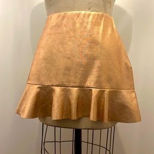 Zara Trafaluc Rose Gold Metallic Mini Skirt with Ruffle L